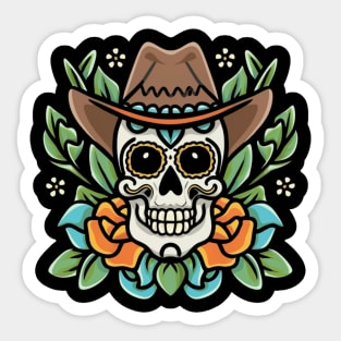 Traditional Cowboy Skull tattoo art Sticker